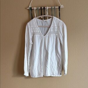 Roxy White Ribbed Long Sleeve Blouse